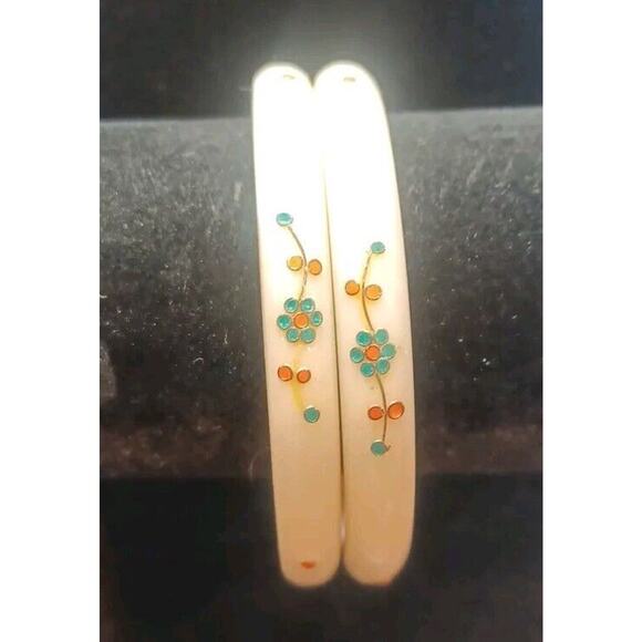 Celluloid Dangle Bracelet Bangle Flowers Colorful Handmade Design Lot Of 2 - Picture 3 of 7